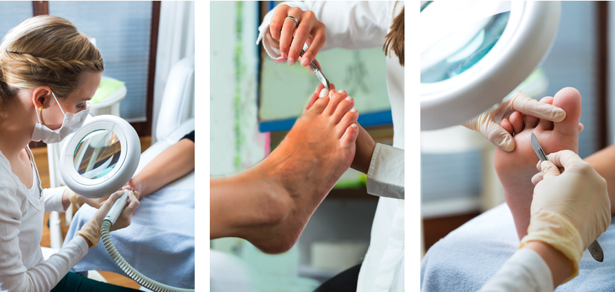 Woman receiving pedicure in a Day Spa, feet nails get cut and filed